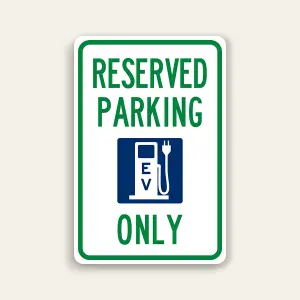 Reserved Parking – EV Charging Only Sign with EV Pump Icon 12×18 Inch (Green)