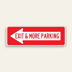 Exit & More Parking – Left Arrow Sign 36×12 Inch (Red)