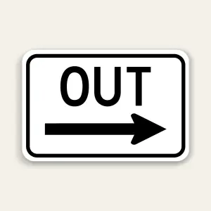 OUT – Right Arrow Exit Sign 18×12 Inch (Black)