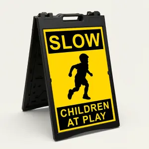 Slow Children At Play A-Frame sign panel safety warning sign with child icon