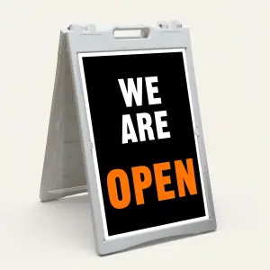 We Are Open black A-Frame sign panel high contrast retail open sign