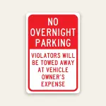 No Overnight Parking Tow Away Sign