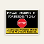Residents Only Private Parking Tow Zone sign
