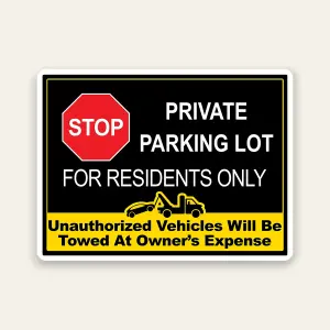 Residents Only Private Parking Tow Zone sign