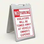 No Parking Tow Away A-Frame sign panel parking enforcement sign with red text