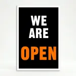 We Are Open black A-Frame sign panel high contrast retail open sign