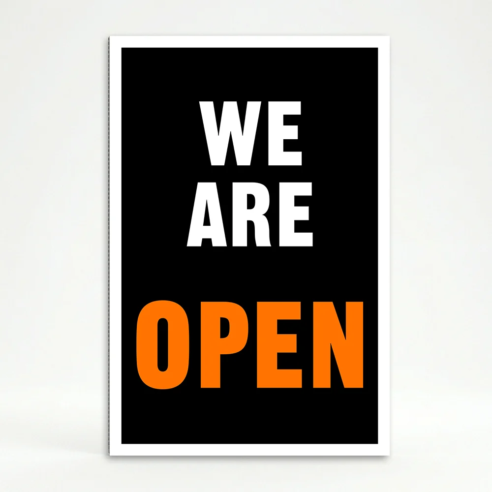We Are Open black A-Frame sign panel high contrast retail open sign