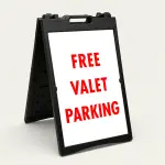 Free Valet Parking sign bold red text on white background