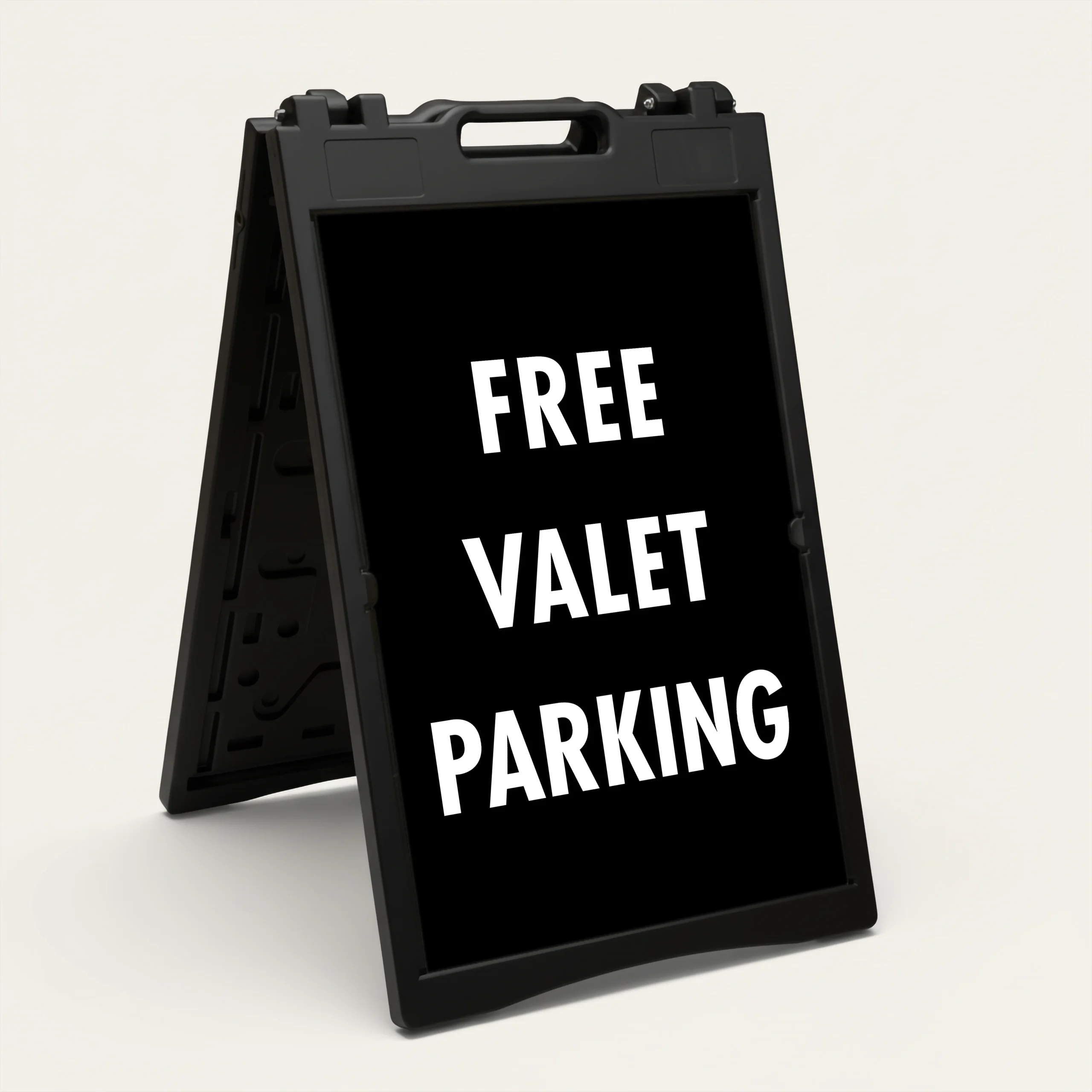 Free Valet Parking sign white text on black background high contrast