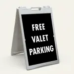 Free Valet Parking sign white text on black background high contrast