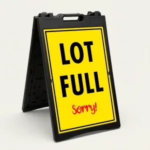 Lot Full Sorry parking sign with yellow background and bold text