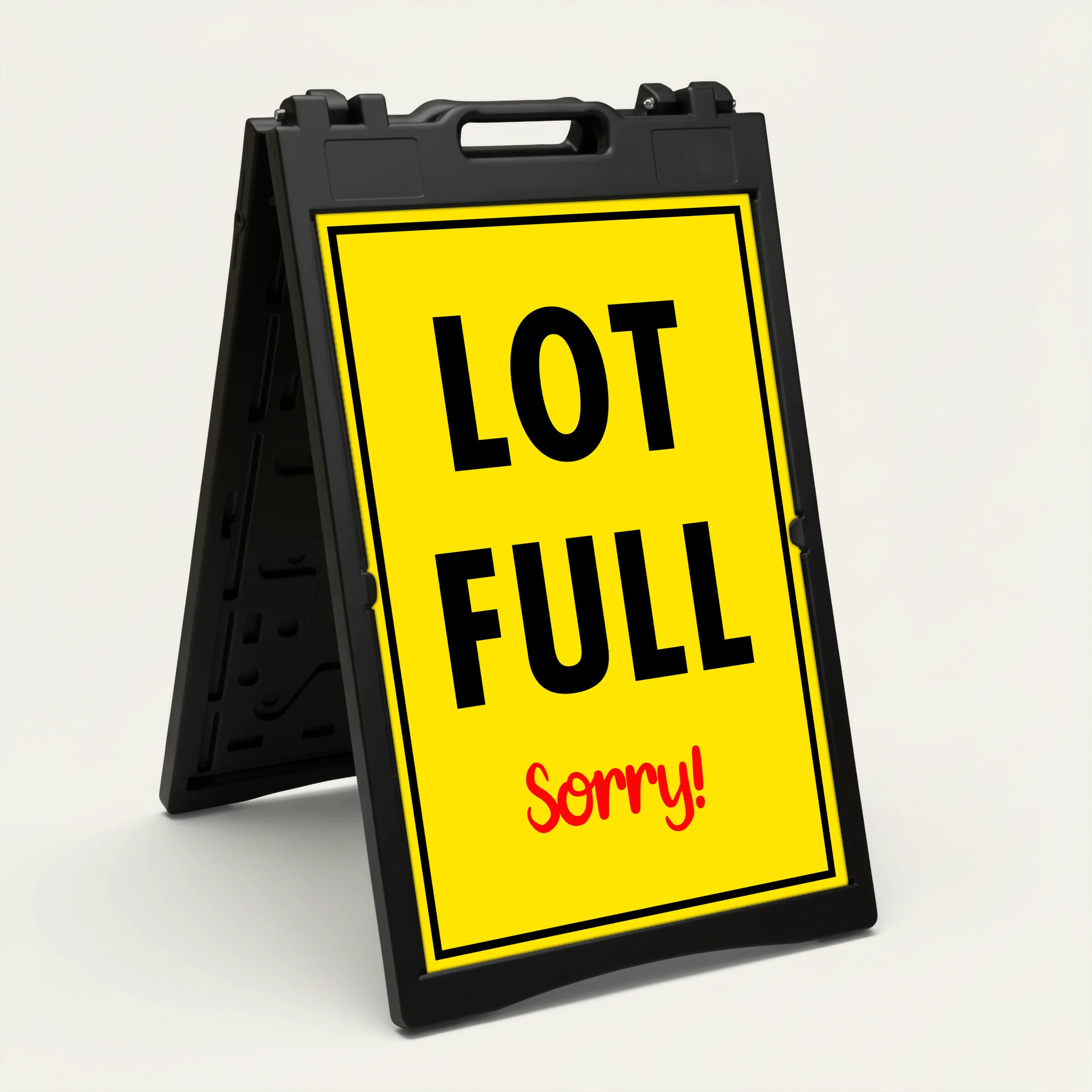 Lot Full Sorry parking sign with yellow background and bold text