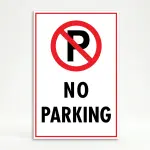 No Parking sign with symbol and bold text