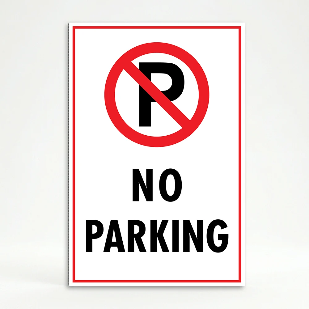 No Parking sign with symbol and bold text