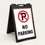 No Parking sign with symbol and bold text