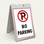 No Parking sign with symbol and bold text