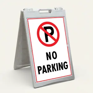 No Parking sign with symbol and bold text