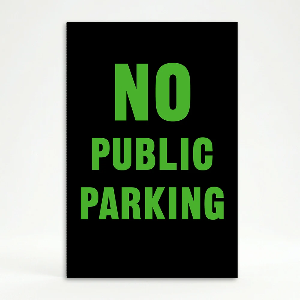 No Public Parking sign green text on black background