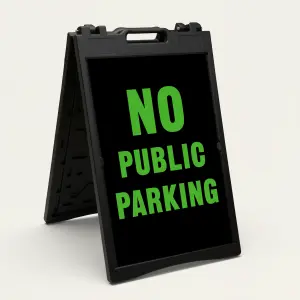 No Public Parking sign green text on black background