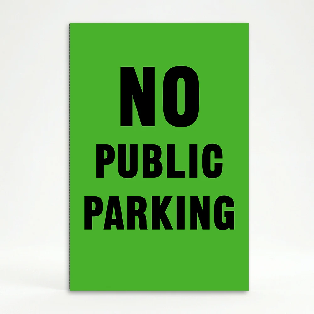 No Public Parking sign black text on green background