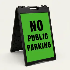No Public Parking sign black text on green background