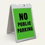 No Public Parking sign black text on green background
