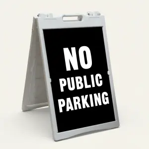 No Public Parking sign white text on black background