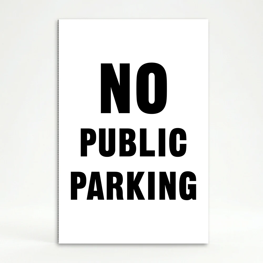 No Public Parking sign black text on white background