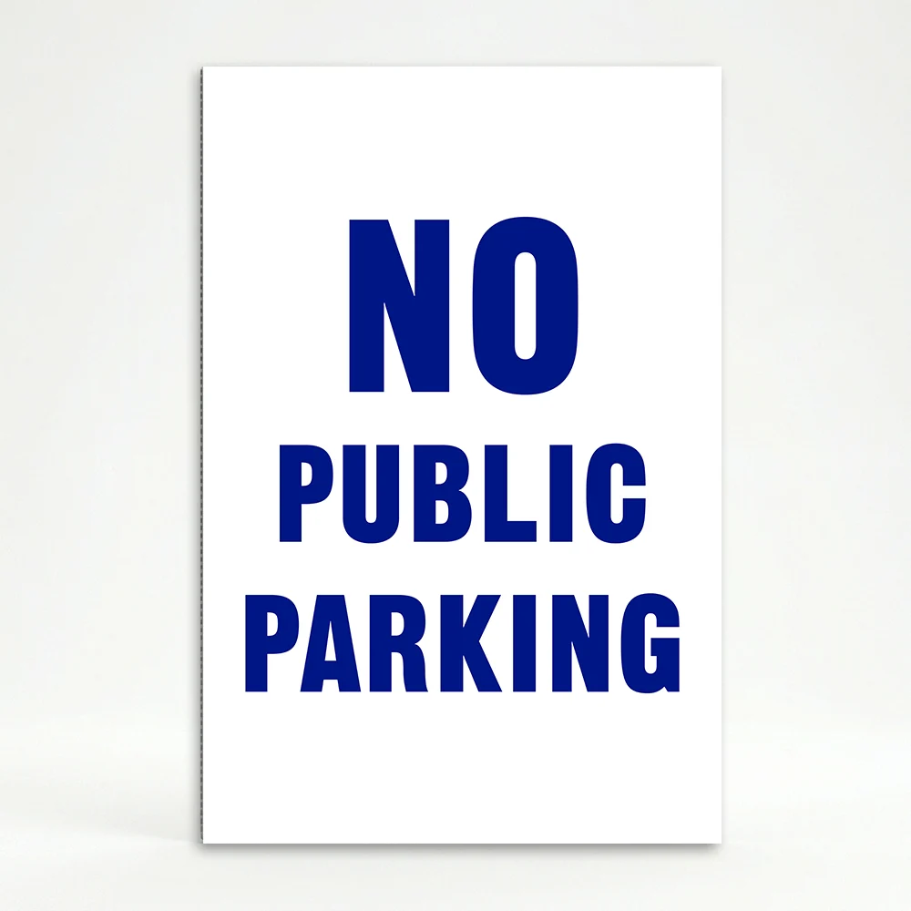 No Public Parking sign white text on red background