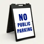 No Public Parking sign white text on red background