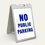No Public Parking sign white text on red background