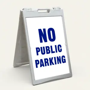 No Public Parking sign white text on red background