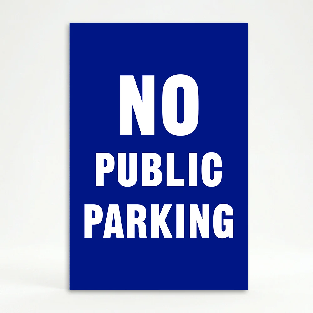 No Public Parking sign white text on blue background