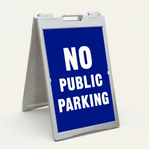 No Public Parking sign white text on blue background