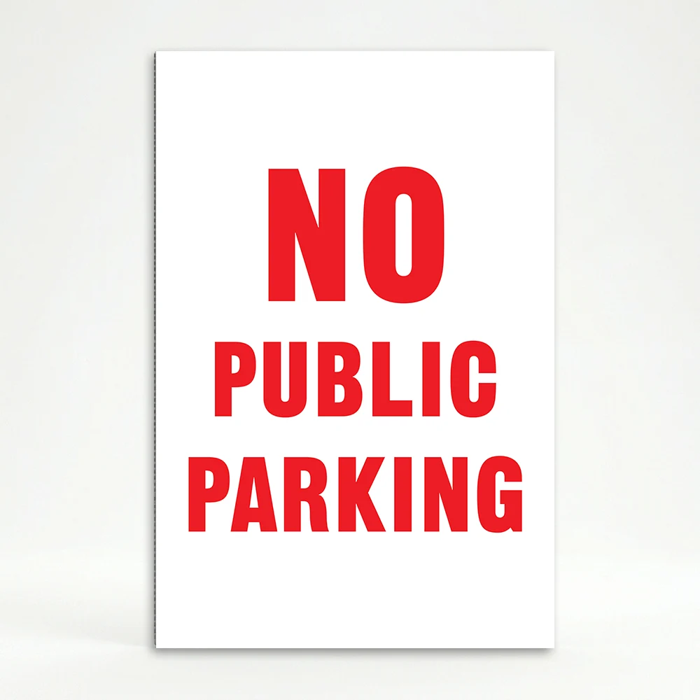 No Public Parking sign black text on yellow background