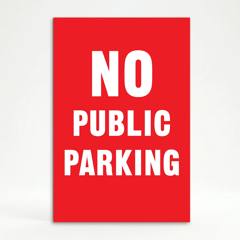 No Public Parking sign white text on red background