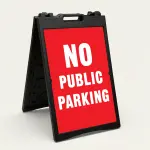 No Public Parking sign white text on red background