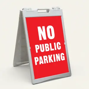 No Public Parking sign white text on red background