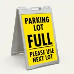 Parking Lot Full Street Parking Available sign with yellow and black design