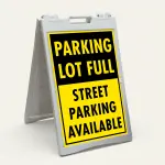 Parking Lot Full Street Parking Available sign with two-section yellow and black design