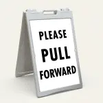 Please Pull Forward sign with bold black text on white background