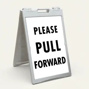 Please Pull Forward sign with bold black text on white background