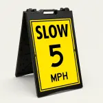 Slow 5 MPH speed limit sign with bold black text on yellow background