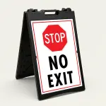 Stop No Exit sign with red STOP symbol and bold black text on white background