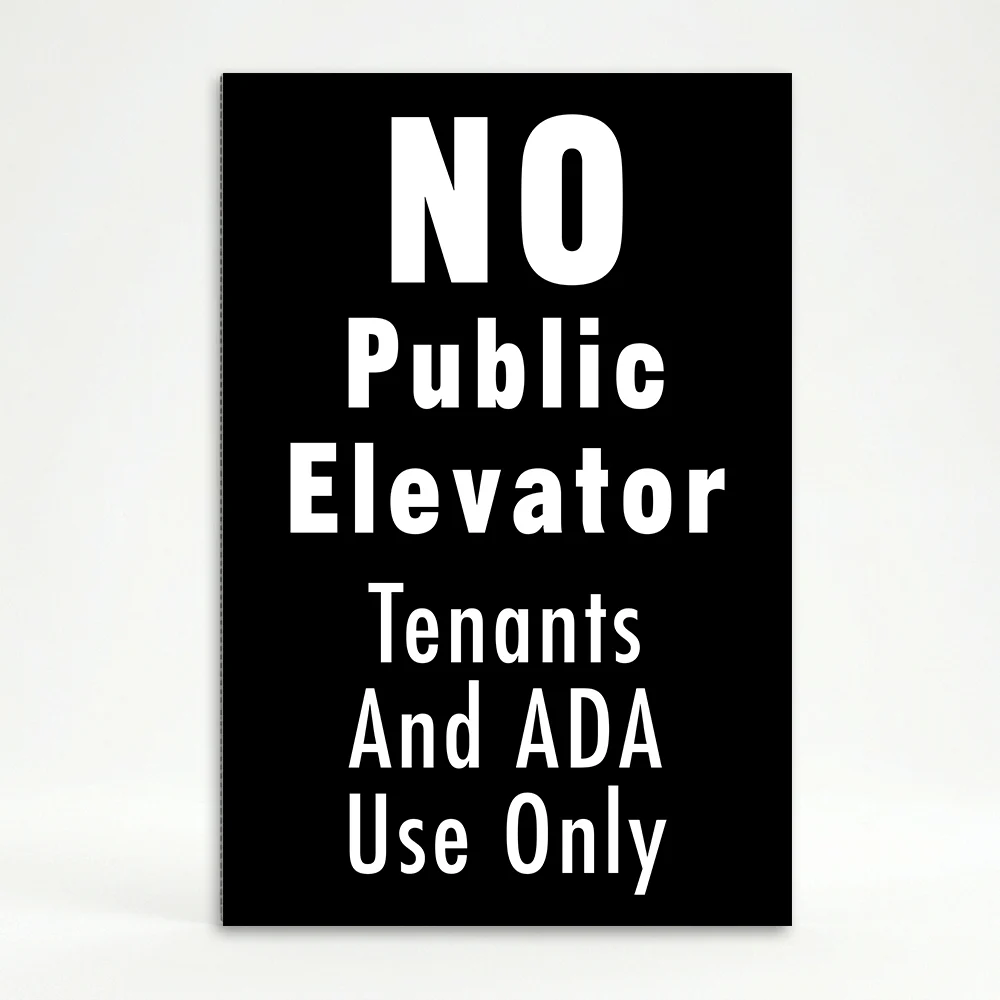 No Public Elevator Tenants and ADA Use Only sign with bold white text on black background