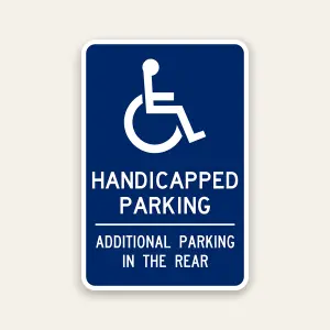 handicap parking additional parking in rear sign ADA accessible directional parking sign