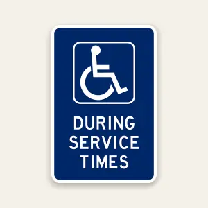 handicap parking during service times sign ADA time restricted accessible parking sign