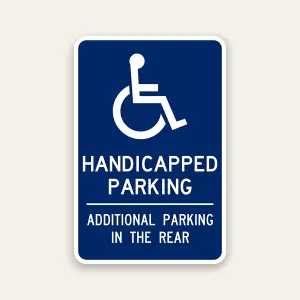 handicap parking additional parking in the rear sign ADA accessible parking directional sign