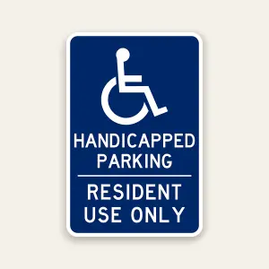 Handicapped parking resident use only sign with ADA symbol for residential parking enforcement