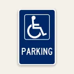 Handicap parking sign with ADA symbol indicating designated accessible parking area